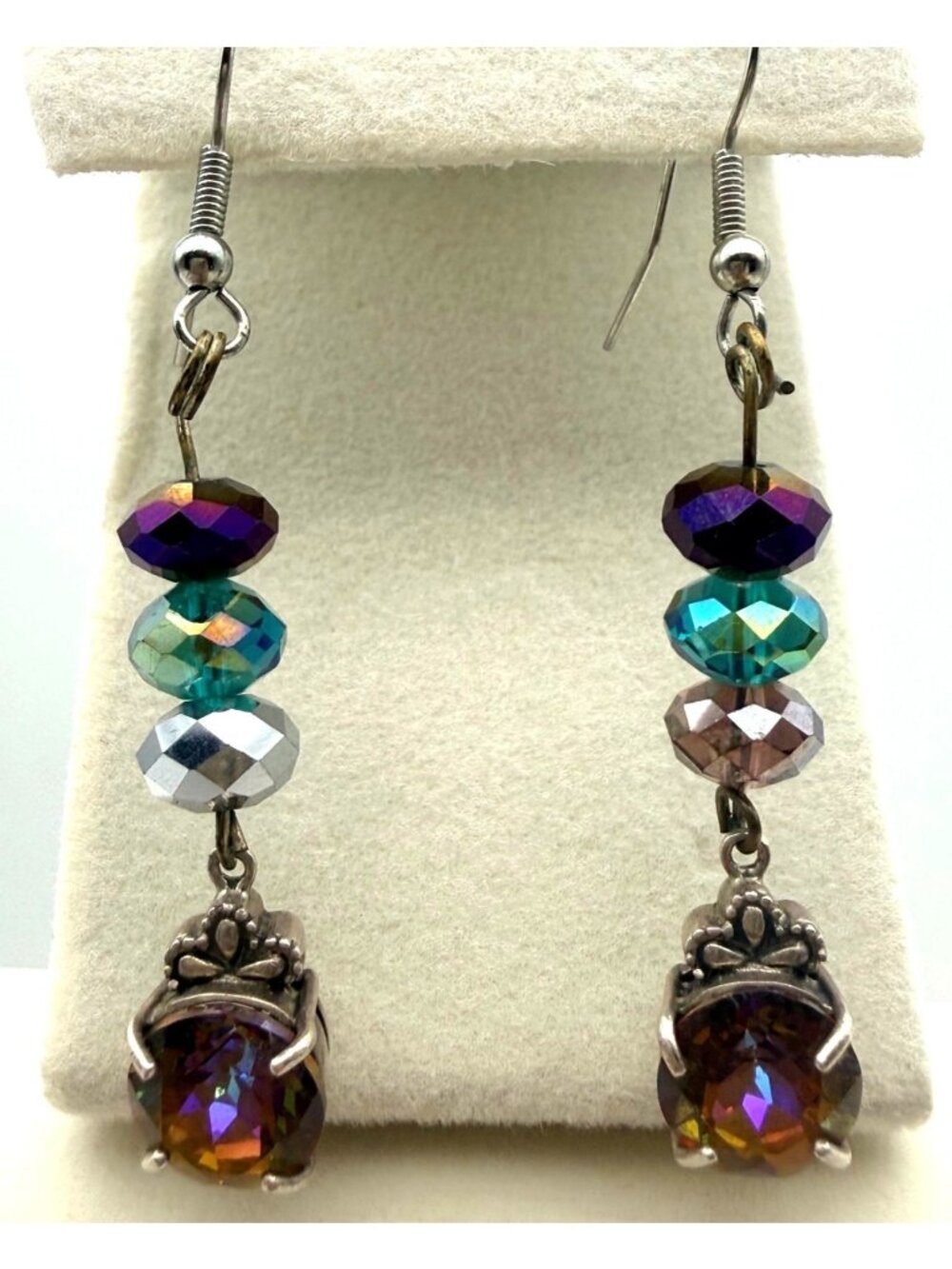 Vintage Y2K Dangle Earrings 925 Sterling Silver AB Crystal Vitrail Thailand - Picture 3 of 6